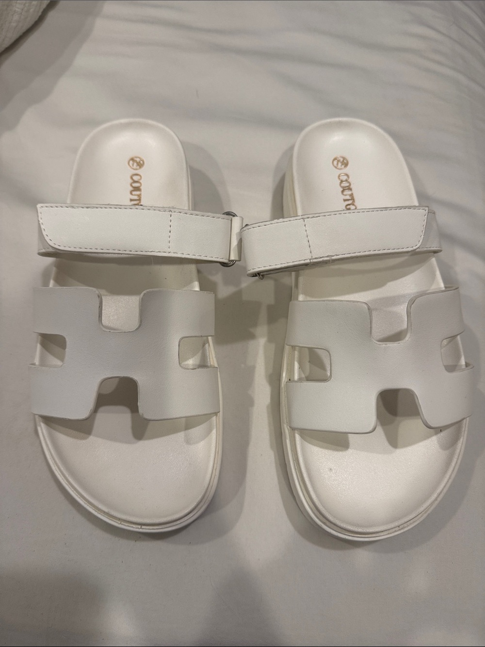 White Cutout Slide Sandals